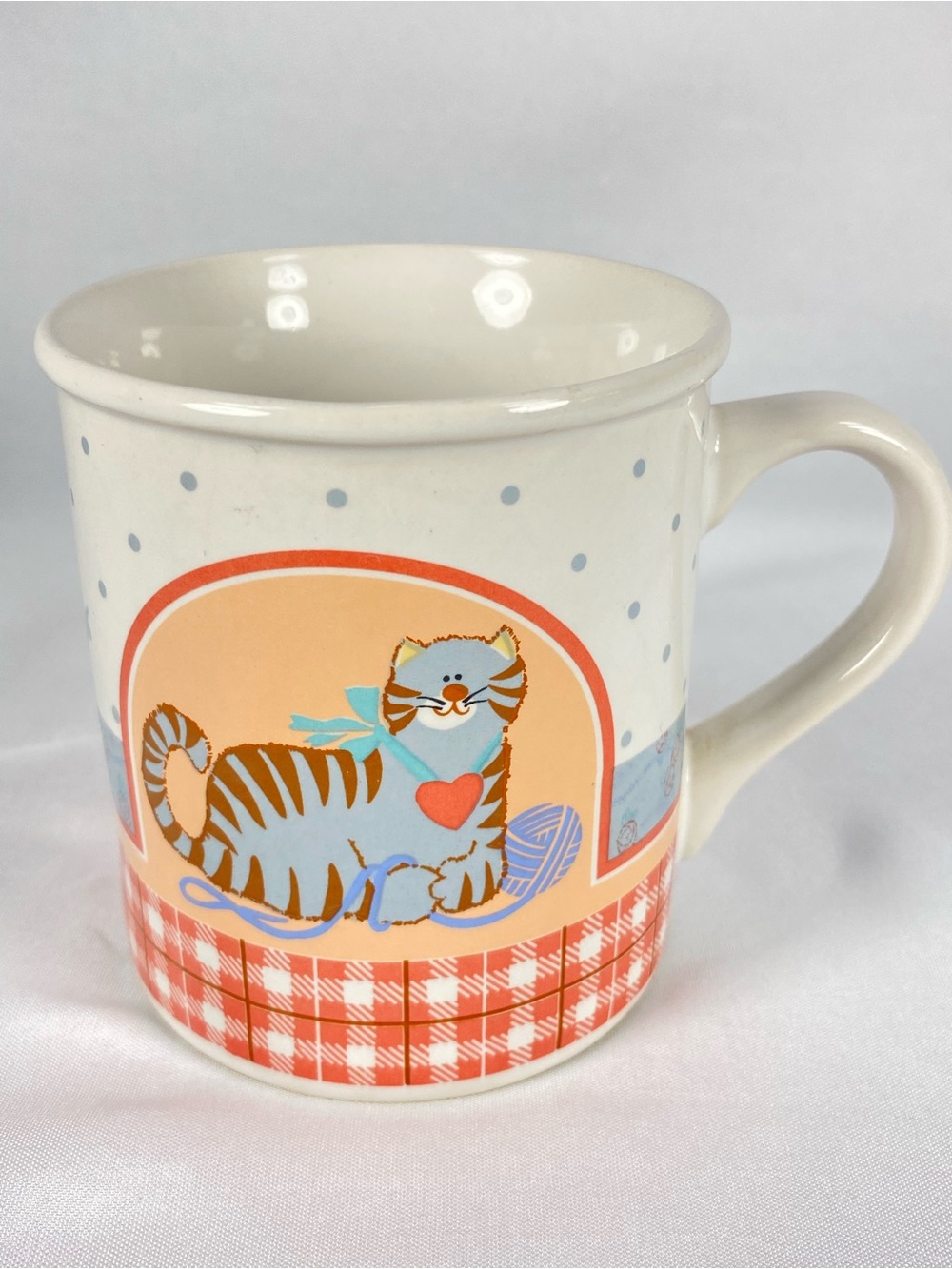 Vintage Sunnycraft Fine Ceramics Cat Coffee Mug Knitting Yarn Kitten 8 Oz Cup